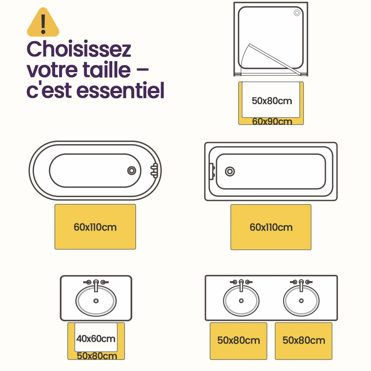 DEXI Tapis de Bain Antidérapant 40 x 60 cm Lavable en Machine Doux