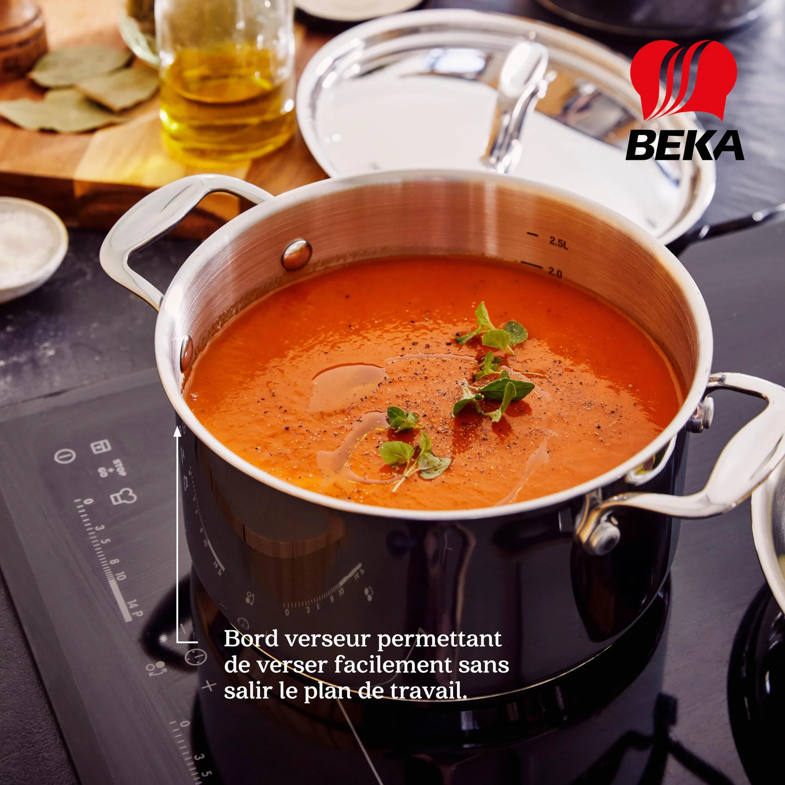 Beka Chef - Faitout Inox 18/10 - 24 cm - Tous Feux Compatible Induction - Marmite Avec Couvercle en Acier Inoxydable, Argent