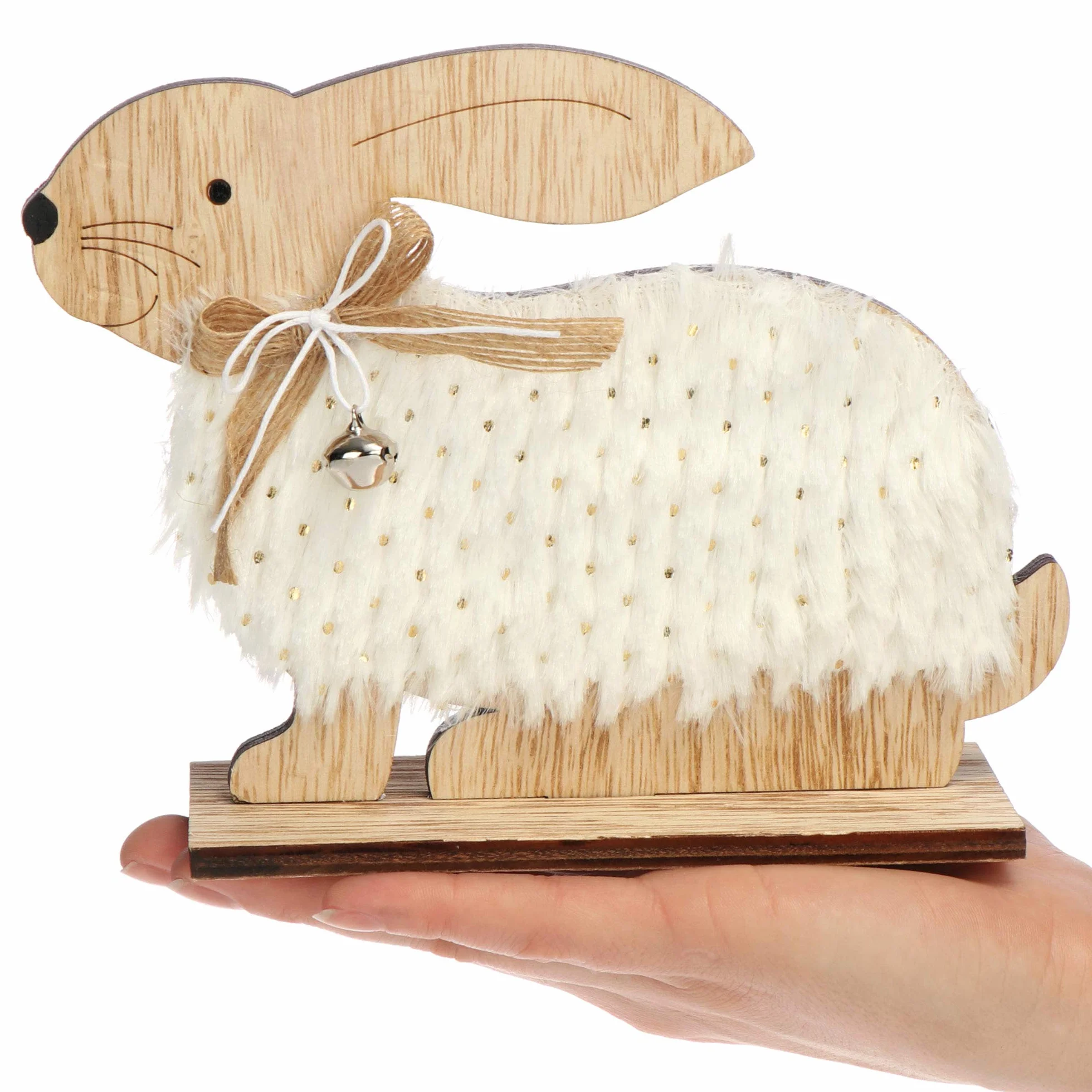 Présentoirs décoratifs pour Pâques 2X Lapins accroupis Blanc/Marron