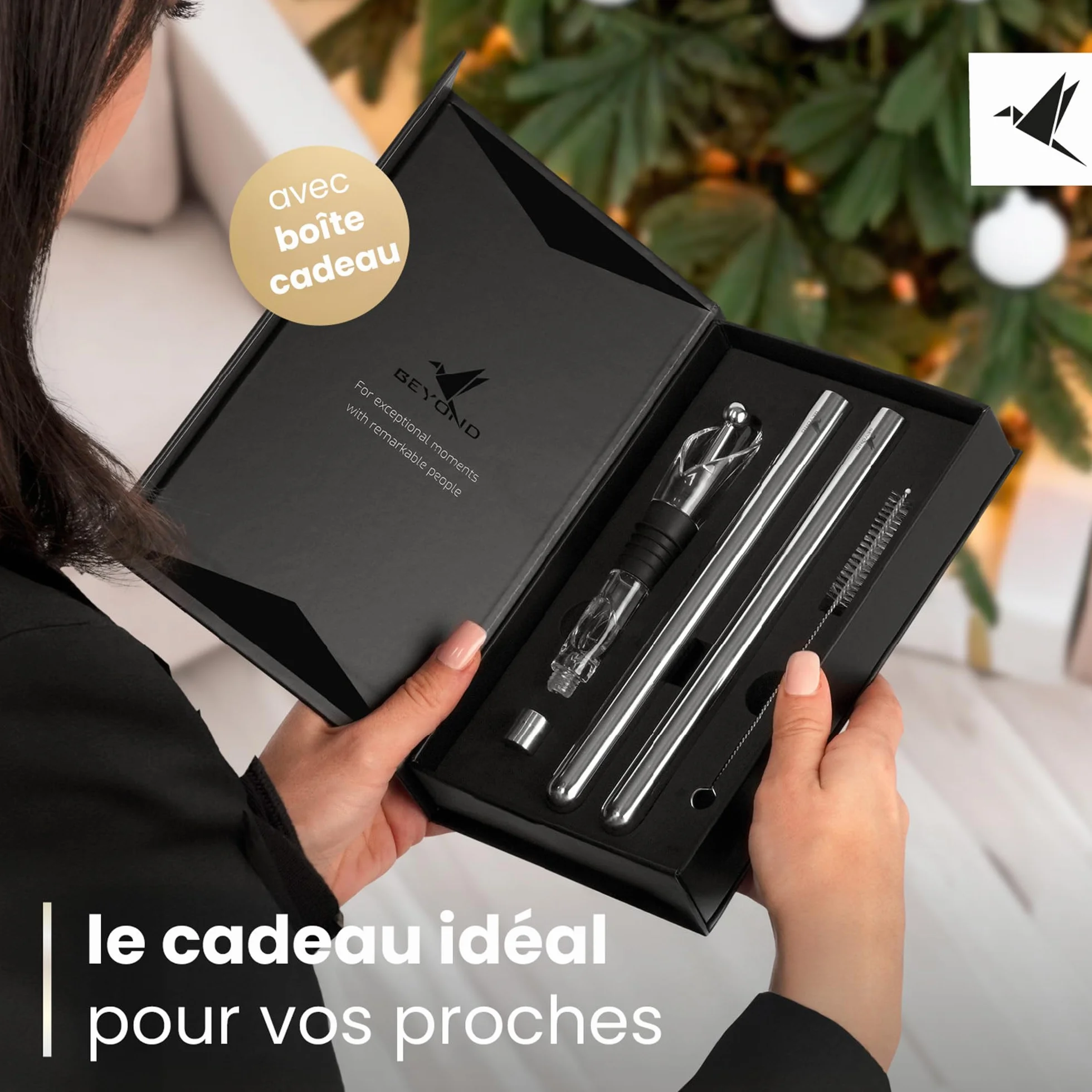 Beyond Bâton Refroidisseur de Vin en Acier Inoxydable avec Verseur – Set Rafraîchisseur pour Vin Blanc et Rouge Coffret Cadeau