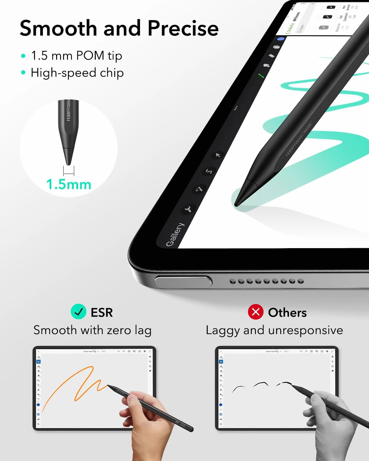 ESR Geo Digital iPad Pencil Findmy kompatybilny z Apple iPad 2018-2025, z łatwymi skrótami do Apple iPad A16/10/9/8 i Air 13/11 i Pro 12,9/13/11 i Mini 7/6/5, czarny (bez ładowania bezprzewodowego)