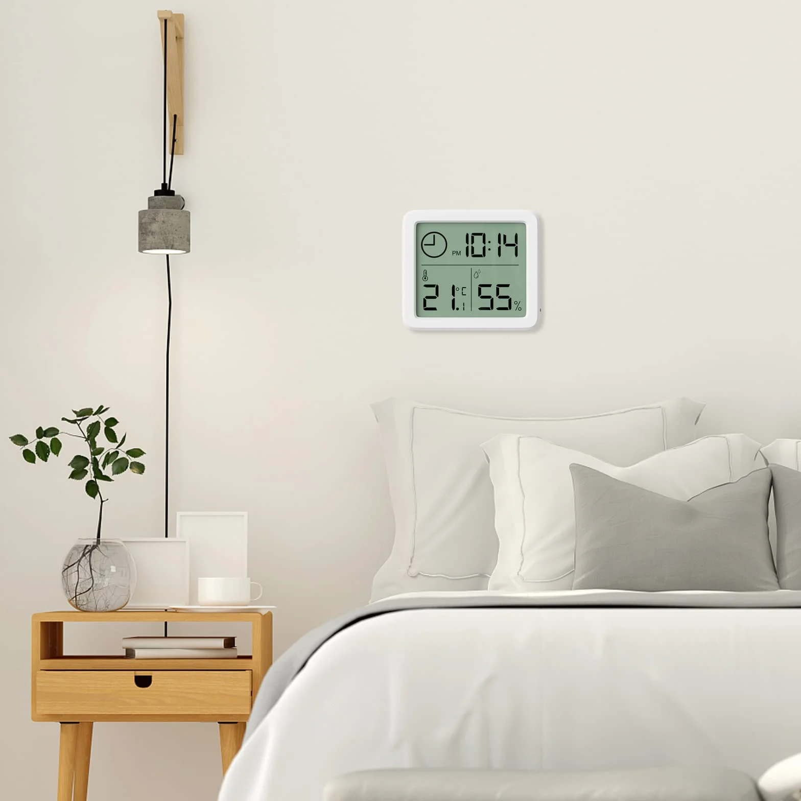 Professionnel Thermomètre Intérieur Numérique Hygromètre Portable Grand Écran avec Horloge Blanc Précis