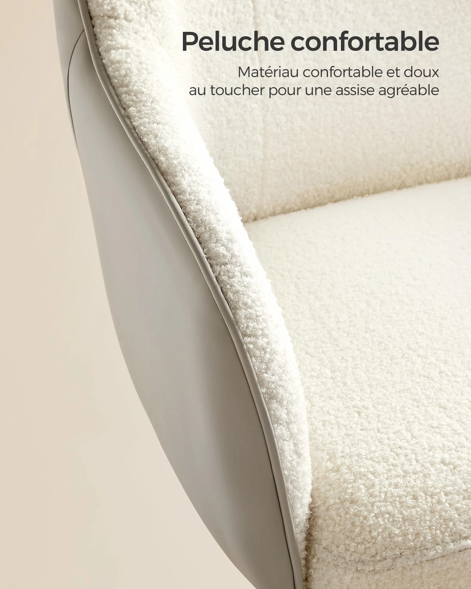 SONGMICS Chaise de Bureau Ergonomique Pivotante Réglable en Hauteur 110 kg Acier Tissu Peluche Respirant PU Beige Cappuccino