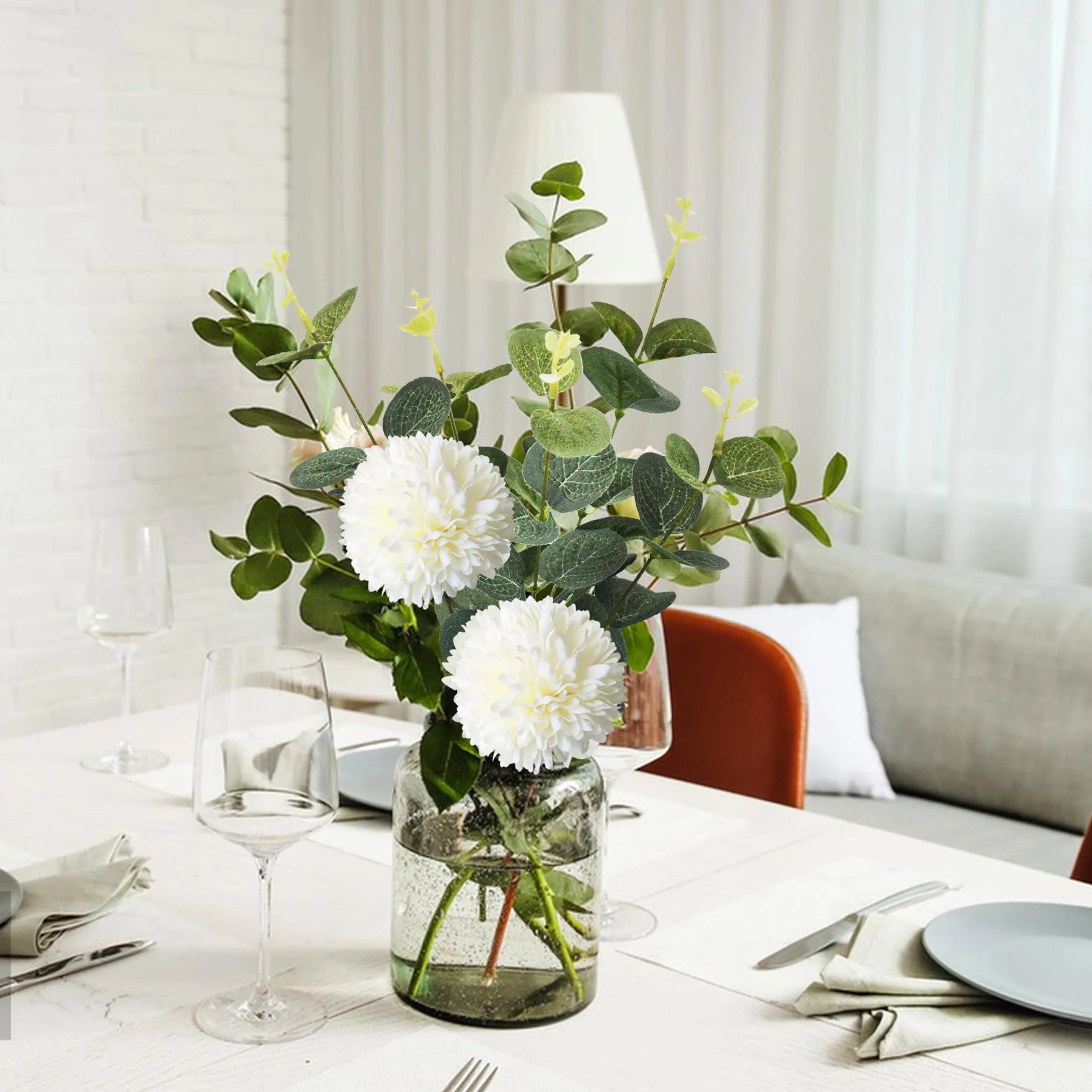ROLLWAY Bouquet de Fleurs Artificielles 55pcs Fausse Soie Décoration Maison Mariage Bureau Vert Blanc