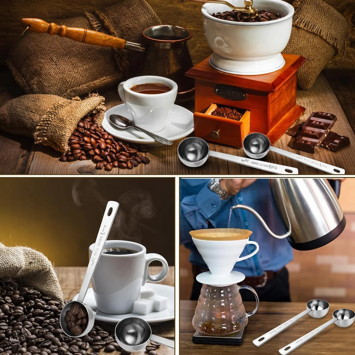 Lot de 2 doseurs à café 15 ml 30 ml cuillères à soupe en acier inoxydable