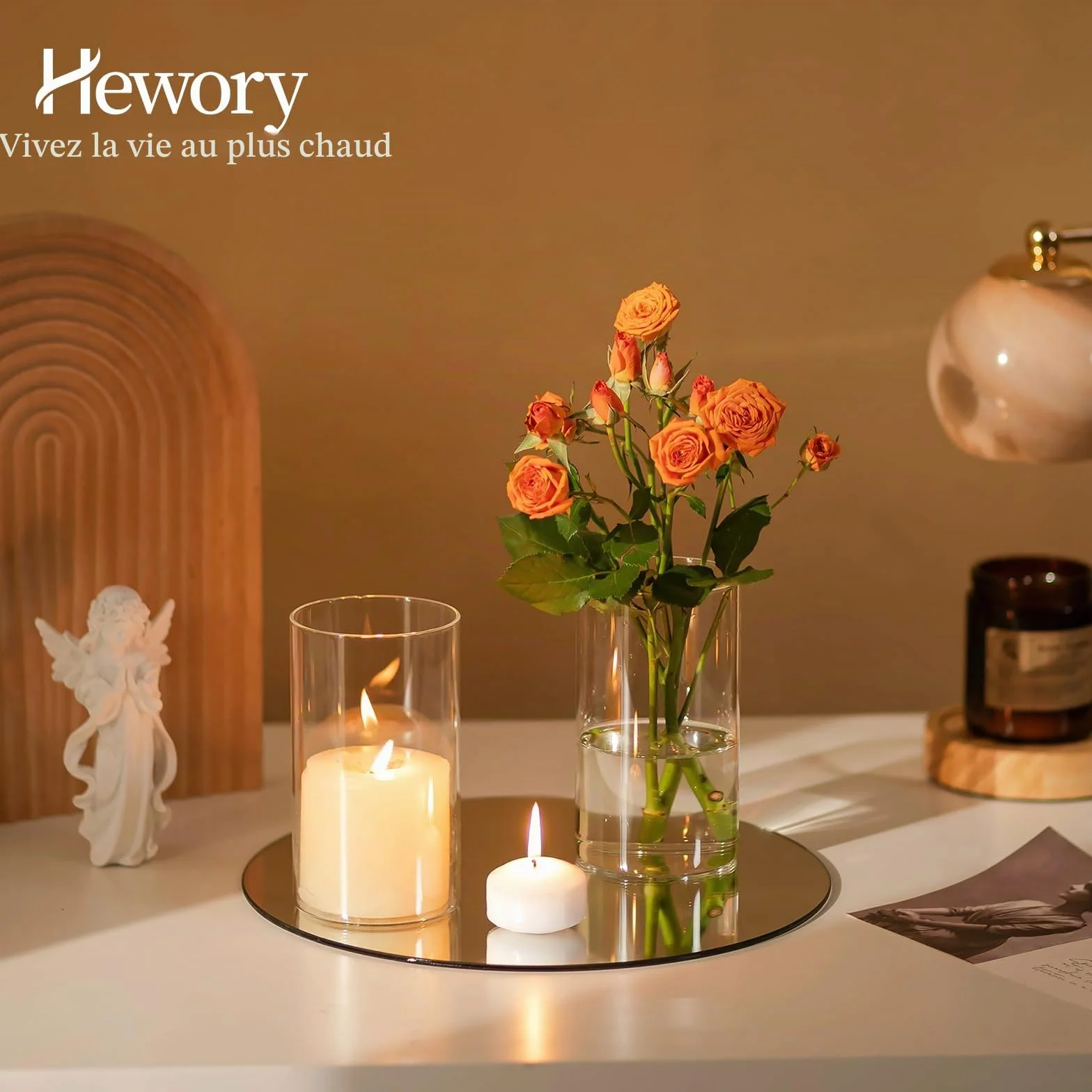 Hewory Vases Cylindriques en Verre Lot de 6, Vase en Verre Transparent de 15cm pour Fleurs, Grand Support de Bougie pour Bougies Piliers Flottantes, Vase à Fleurs Rond pour Mariage, Centre de Table