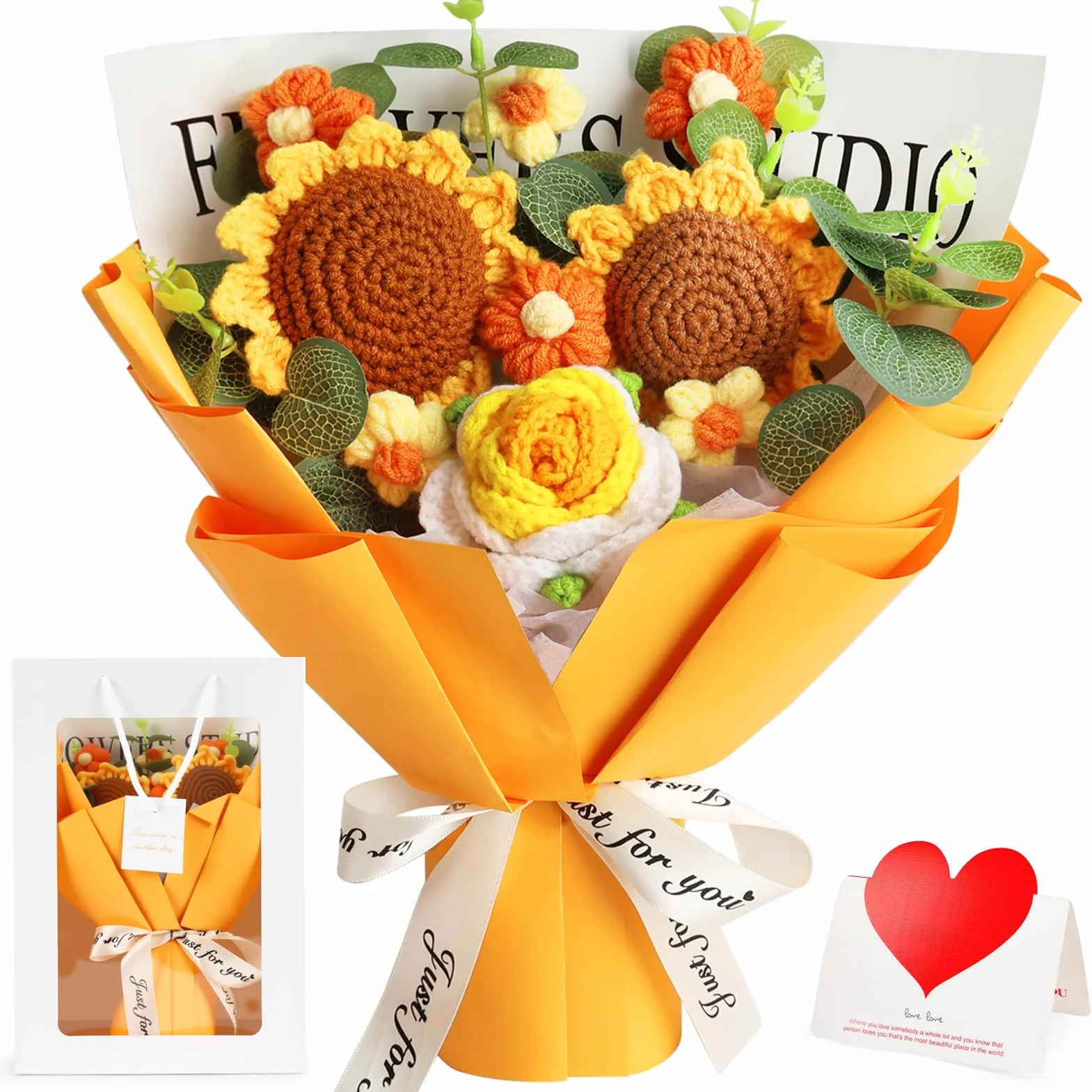 Bouquet de Fleurs au Crochet Tournesol Tenn Well Cadeau Fête des Mères Artificiel Décoration
