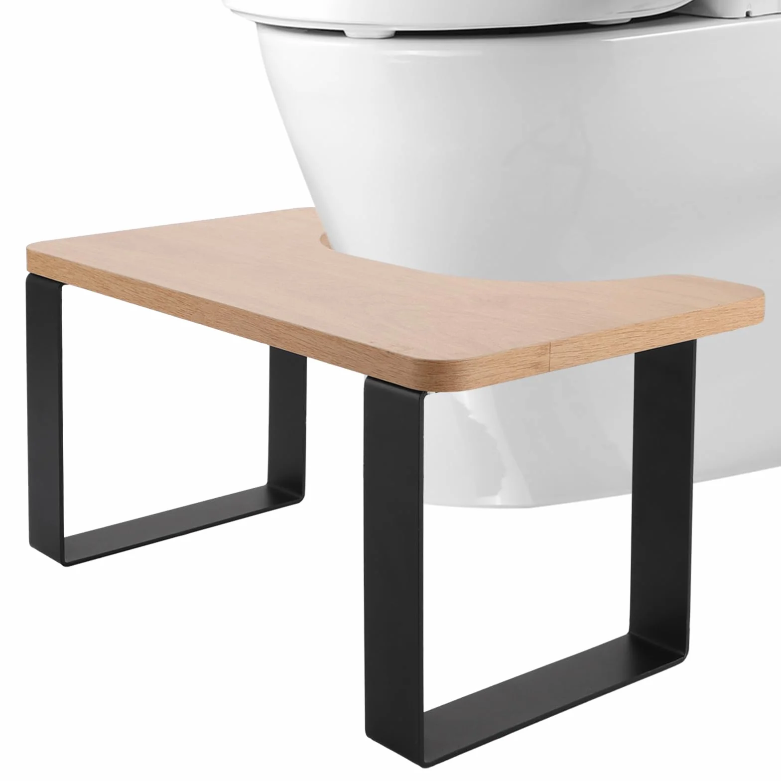 Tabouret de toilette, pour adulte, en métal et bois, noir mat, pour développer une position assise correcte et confortable