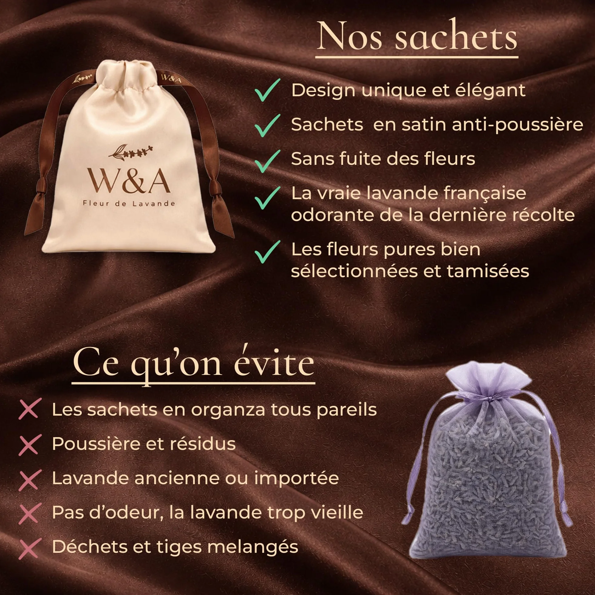 Sachets de Lavande Parfumés en Satin 8 Sachets Anti-Mites Naturel Coffret Cadeau Lavande Francaise