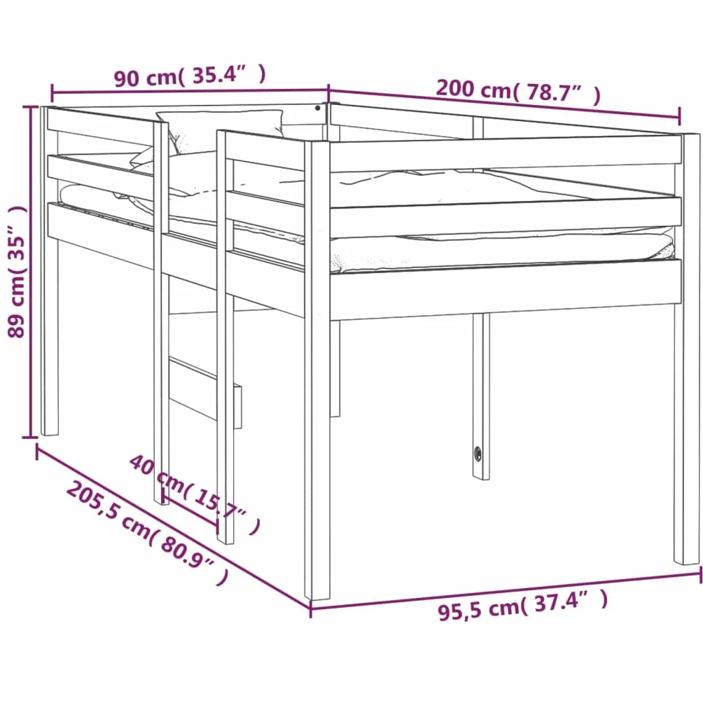 vidaXL Lit Haut Cadre de Lit Simple Sommier à Lattes Lit pour Enfants Meuble de Chambre à Coucher Blanc 90x200 cm Bois de Pin Massif