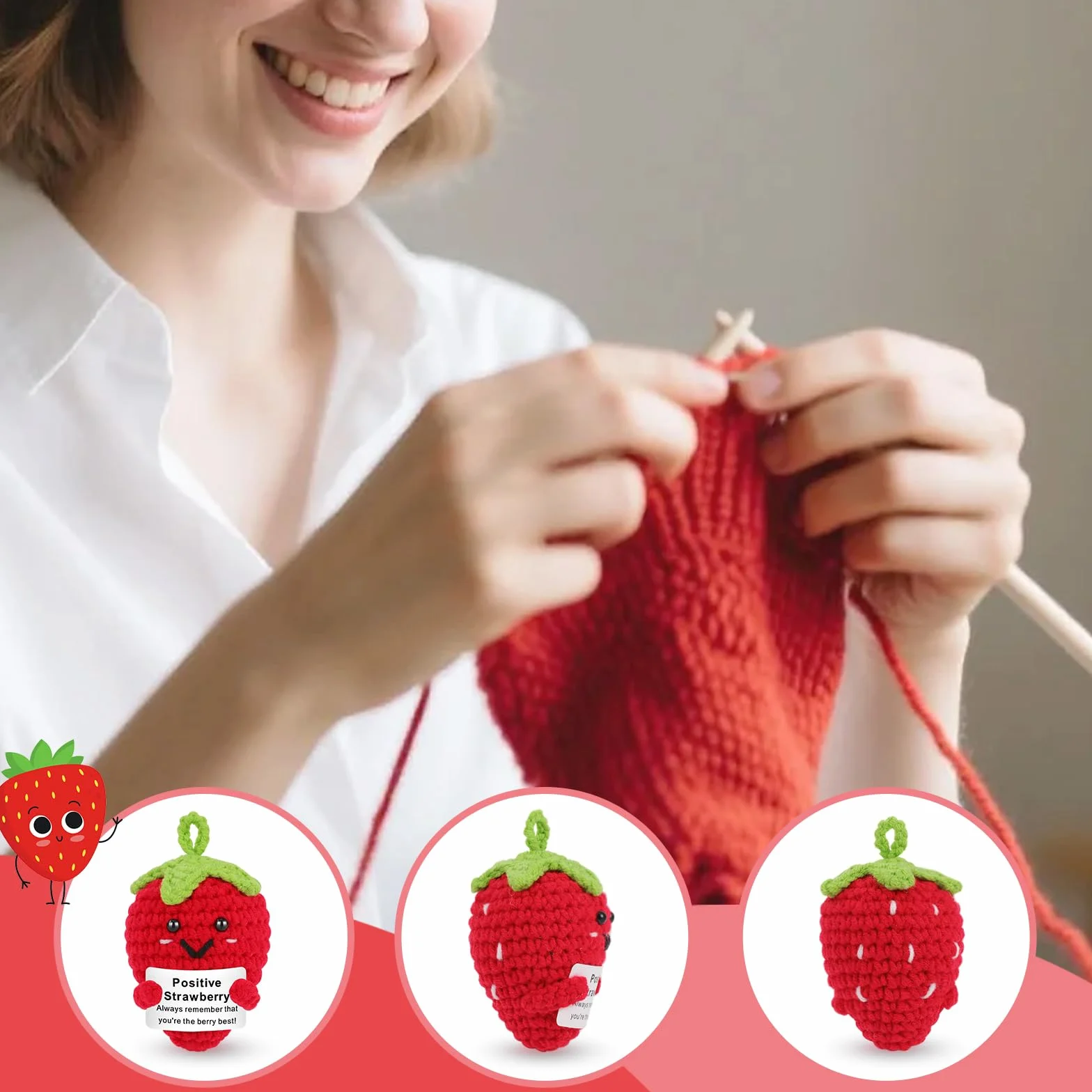 Poupée Tricotée en Laine avec Message Positif, Idée Cadeau Inspirant avec Porte-clés et Carte de Vœux
