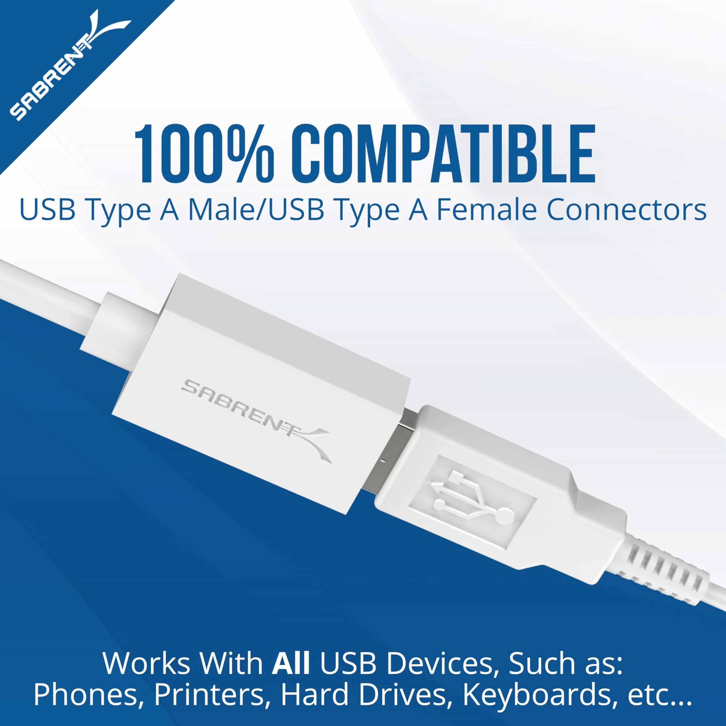Sabrent 22AWG Kabel przedłużający USB 3.0 - A-męski na A [biały] 3 stopy (CB-303W)