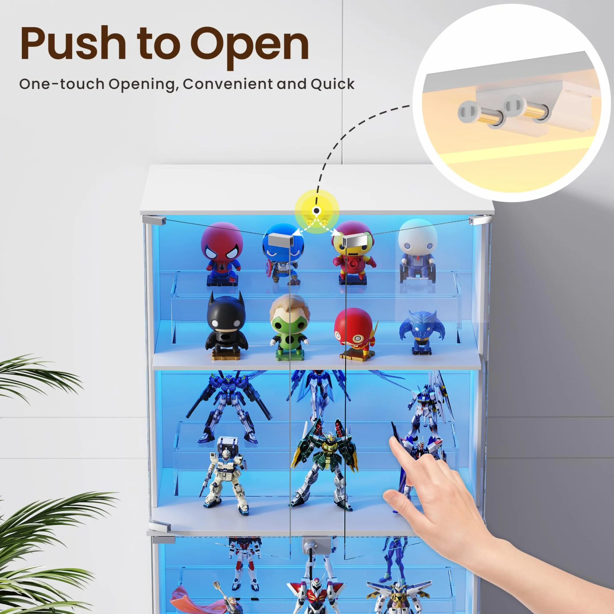 Lvifur Vitrine avec éclairage LED et Portes vitrées pour Objets de Collection et vin, 35 × 70 × 168 cm, vitrine 4 Niveaux avec capteurs intelligents pour Salon et Chambre, Blanche