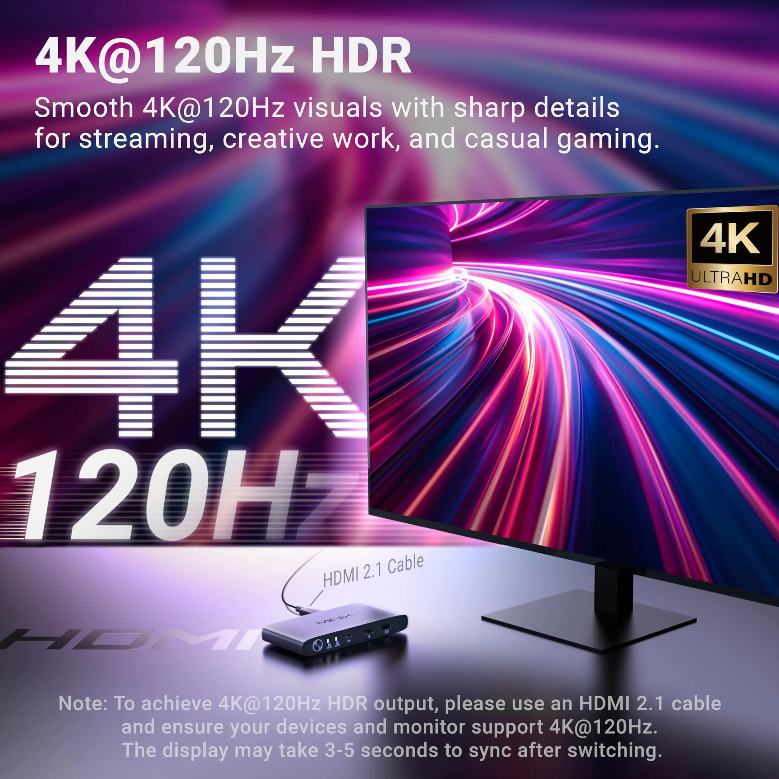 MINIX K1 przełącznik KVM USB C, 1 monitory, 2 komputery, 4K przy 120 Hz HDR, 100 W PD 3.0, podwójne przełączniki KVM z wejściem USB-C, klawiatura i mysz, aluminiowa konstrukcja, kompatybilny z Windows