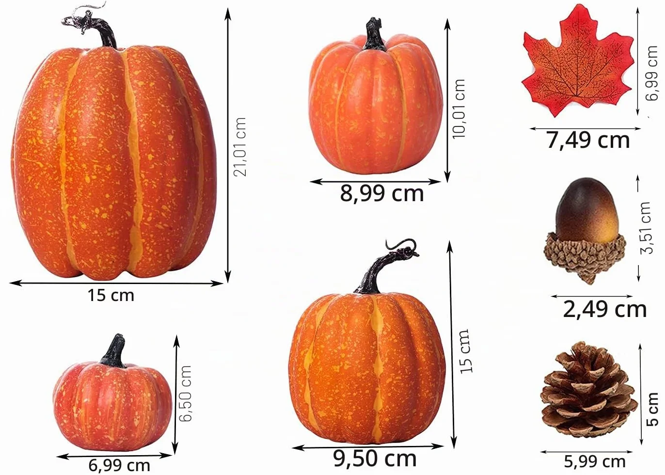 Ensemble de décoration d'automne citrouille artificielle grande taille feuilles d'érable pommes de pin glands