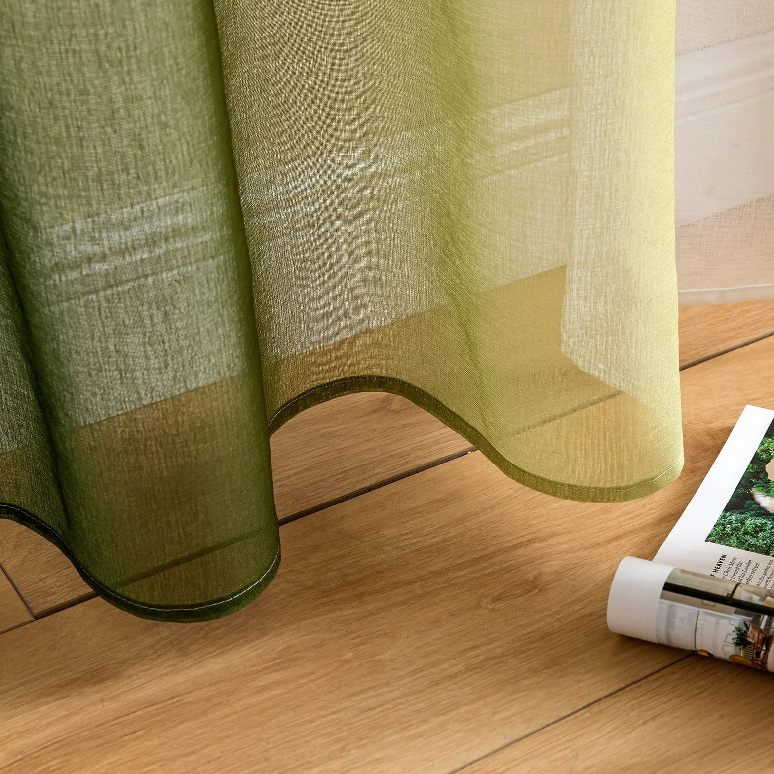 MIULEE Lot de 2 Rideaux Dégradé à Oeillet Voilage Polyester Transparent pour Fenêtre Salon Chambre Blanc Olive 140x245 CM