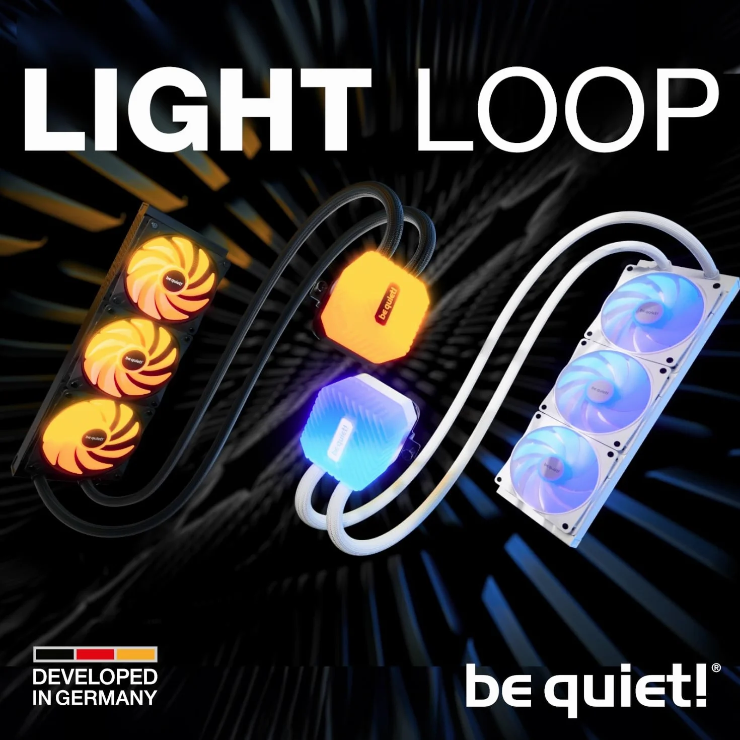 be quiet! Light Loop 360 mm Black Chłodzenie wodne do mocno podkręconych systemów, 3x wentylator Light Wings LX 120 mm PWM high-speed ARGB, stylowy blok chłodzenia ARGB, z hubem RGB-PWM