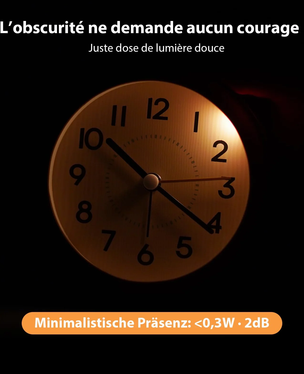 Réveil Matin Silencieux sans Tic-tac en ABS Léger Recyclable Motif Bois Veilleuse Douce