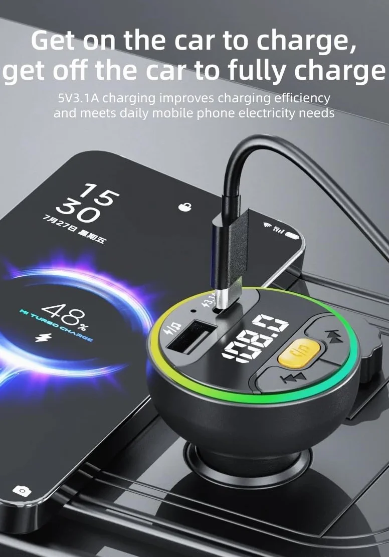 Samochodowy transmiter FM Bluetooth 5.3 Handsfree Wireless Car Kit USB C, ładowarka samochodowa, radio Fm, modulator MP3, adapter