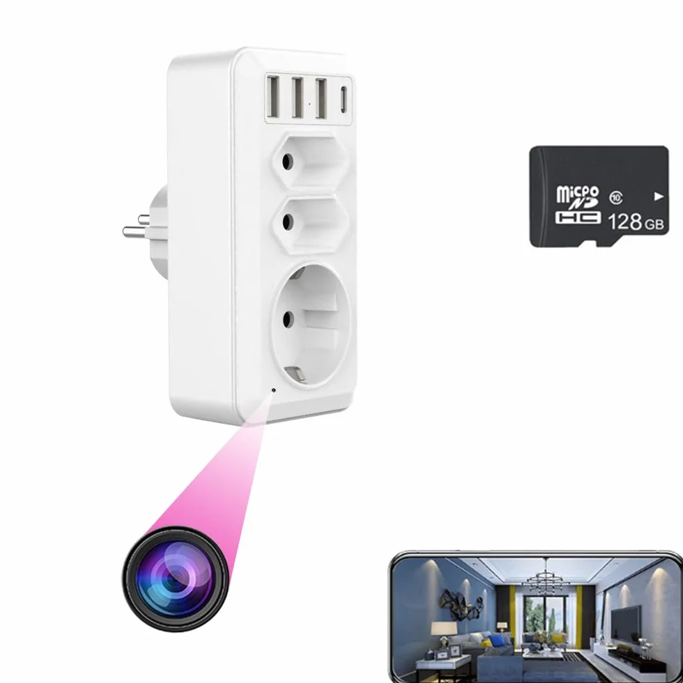 Ukryta kamera, gniazdo UE z 3 portami USB i portem HD WiFi Adapter UE kamera noktowizyjna i funkcja zdalnego podglądu do domu biura bezpieczeństwa wewnętrznego