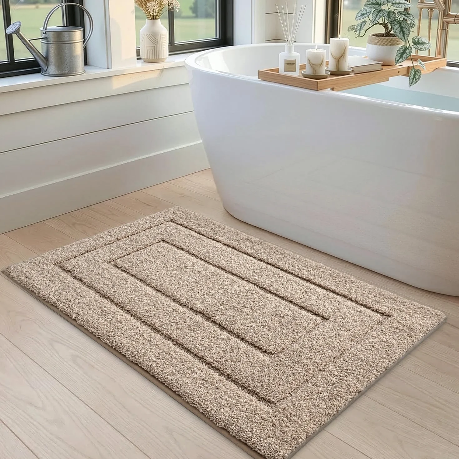 DEXI Tapis de Bain Antidérapant 60x90 cm Microfibre Lavable en Machine Beige