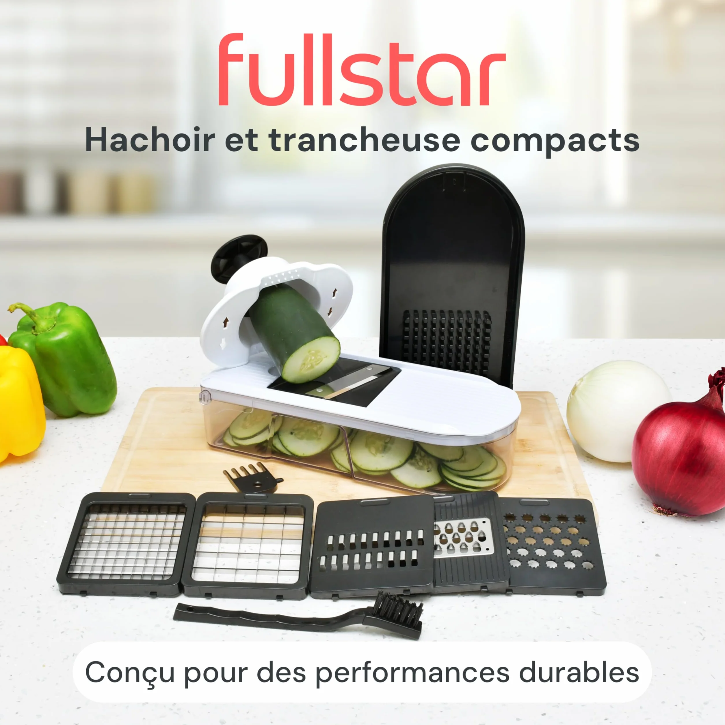 Fullstar Coupe Légumes Multifonctions Mandoline 6-en-1 Blanc - Trancheur Découpe Cube Oignons Carottes Concombres Frites Fruits