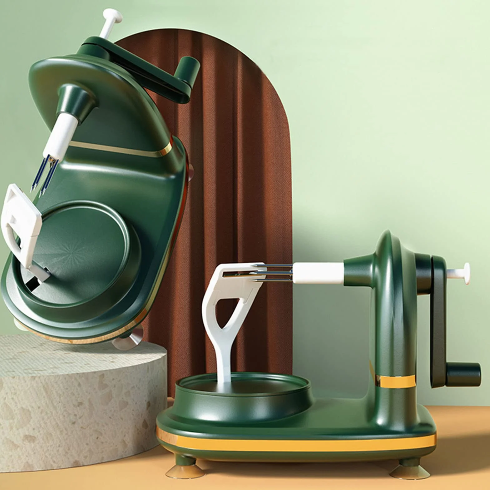Pèle-Pommes avec Ventouse et Coupe-Pomme Trancheur, Acier Inoxydable Ultra Aiguisées, Machine à éplucher Cinq Secondes, Eplucheur Multifonctionnel pour Pommes, Pommes de Terre, Poires