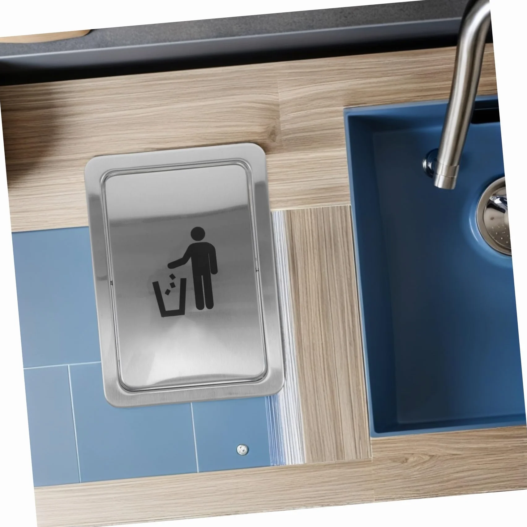BESTYASH Couvercle de Poubelle Encastré Acier Inoxydable Couvercle de Trappe pour Chute de Déchets sur Plan de Travail Étanchéité Renforcée avec Étiquette Visible Adapté Aux Découpes pour