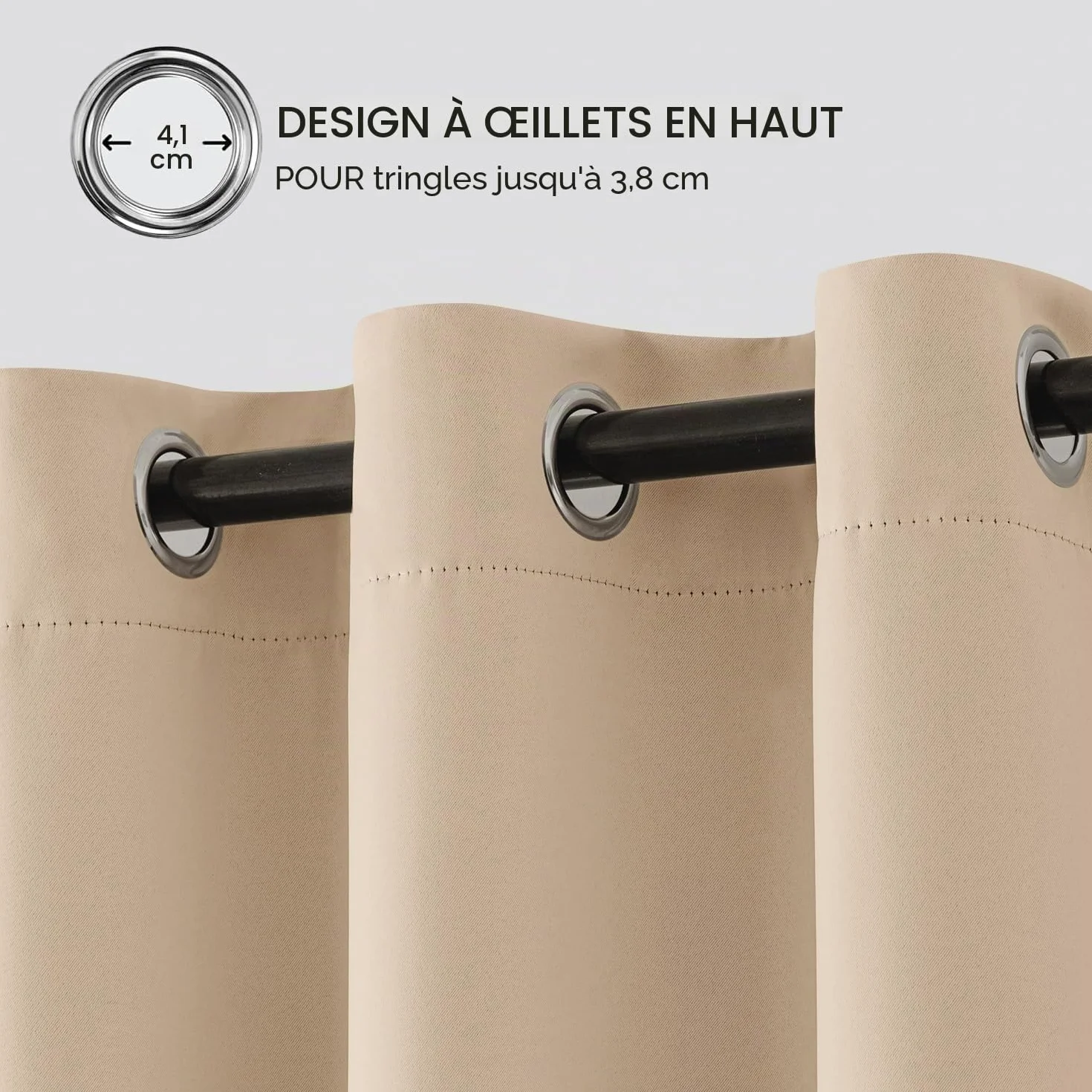EMEMA Rideau Occultant Beige à Œillets 140x225 CM Lot de 2 Rideaux Thermiques Anti Chaleur Salon Chambre