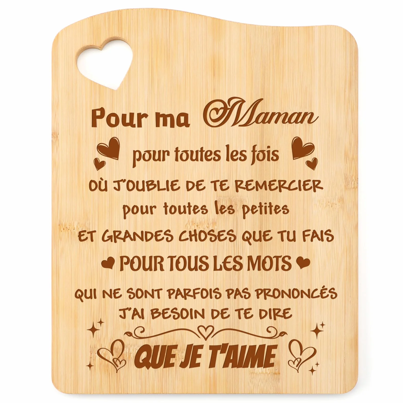 Planche à Découper en Bambou Sculptée Cadeau Fête des Mères Maman