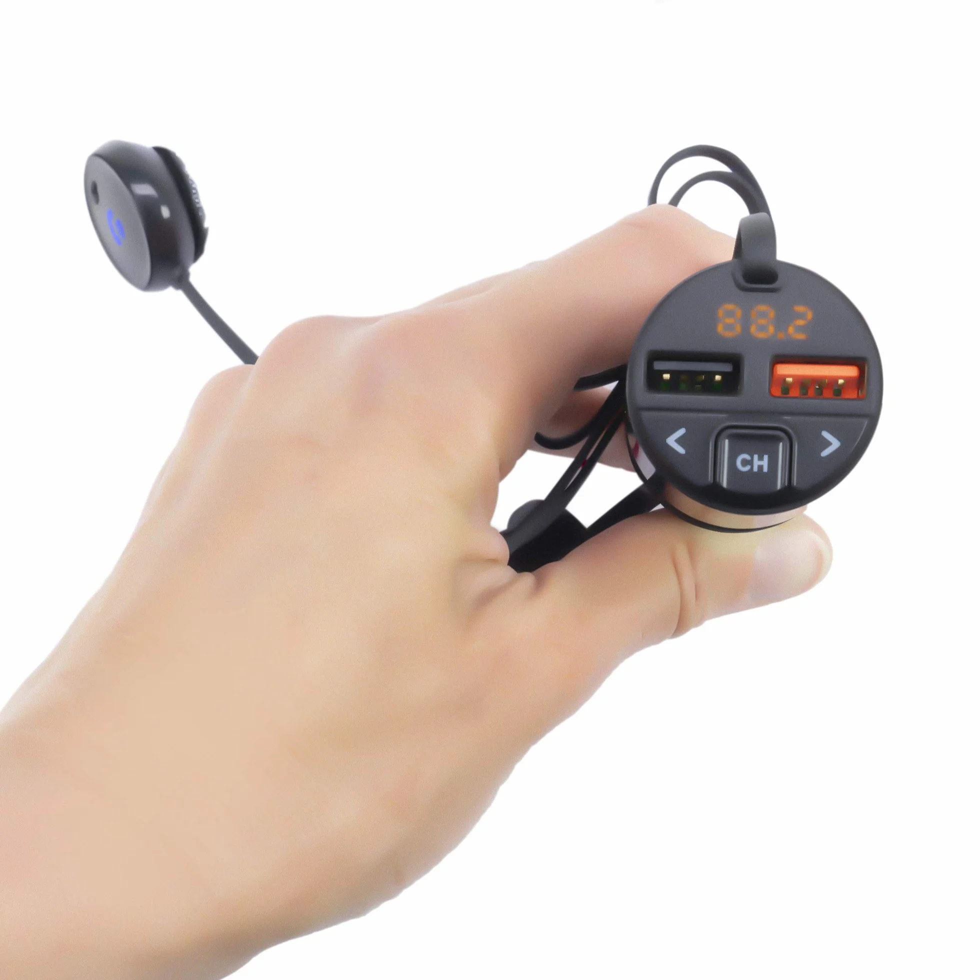 PNI PNI-V880 Valentine V880 modulator z mikrofonem, Bluetooth 5.0, odtwarzacz MP3, nadajnik FM, dwa porty USB, szybkie ładowanie urządzeń mobilnych przez QC3.0, kompatybilny z Siri i Google Assistant