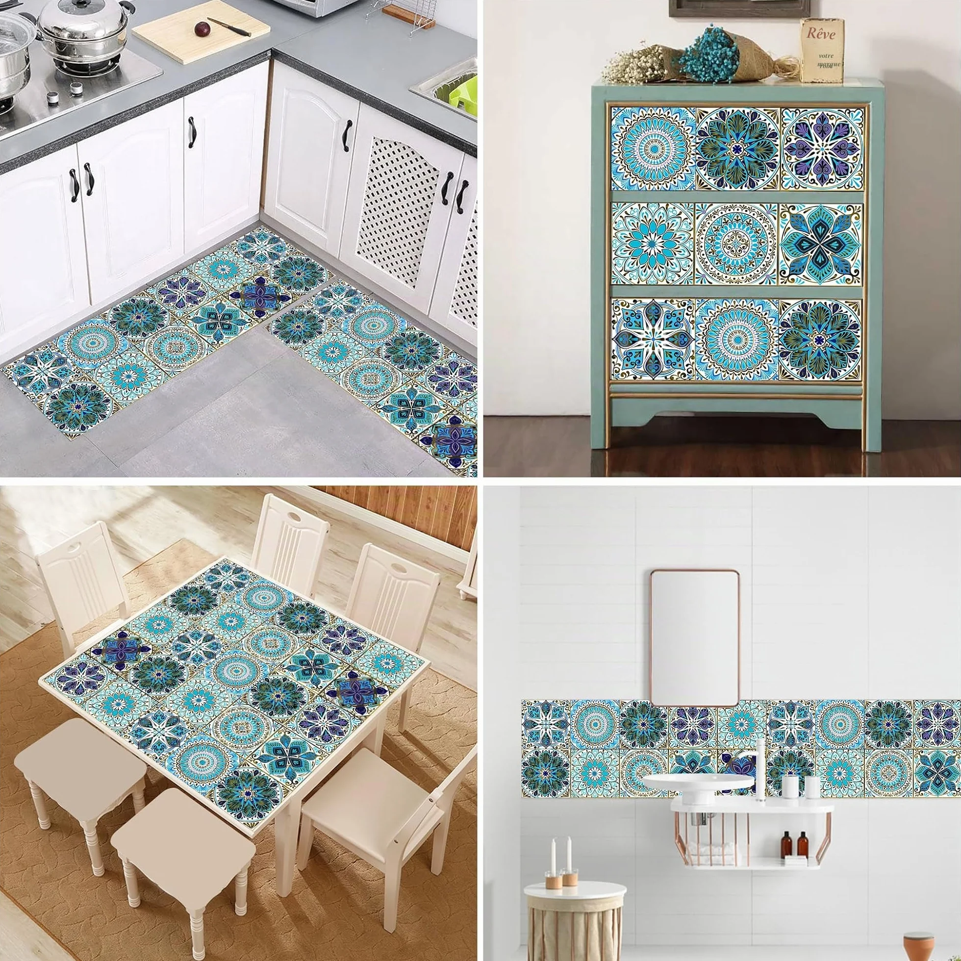 Autocollants Carrelage 30 Pcs 15x15 cm Étanches Cuisine Salle de Bain Escalier Intérieur Mosaïque