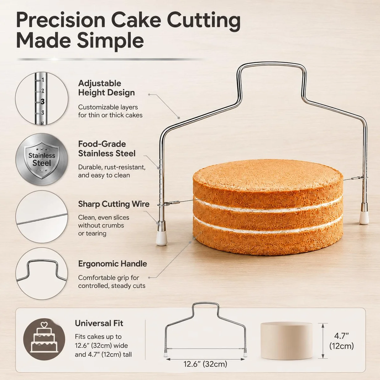 Coupe-Gâteau Réglable Acier Inoxydable Fil Précision Outil Pâtisserie Layer Cake Génoise