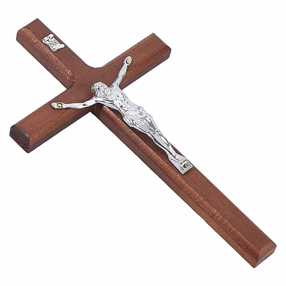DICOSMETIC Croix en bois de platine alliage Jésus-Christ Catholique décoration maison 17,95 cm