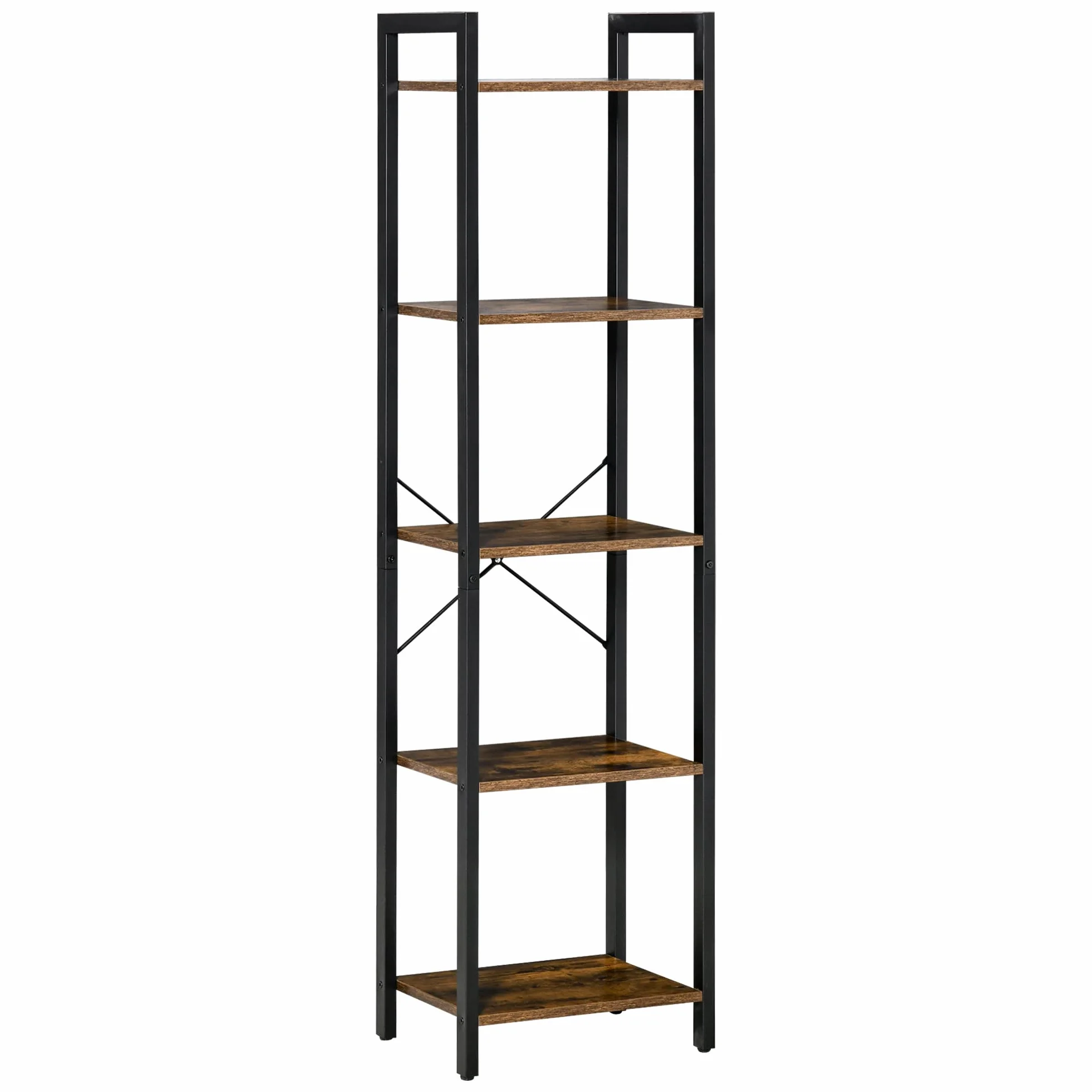 HOMCOM Étagère bibliothèque Style Industriel H154 cm 5 étagères Acier Noir Panneaux Particules Aspect Bois Vieilli