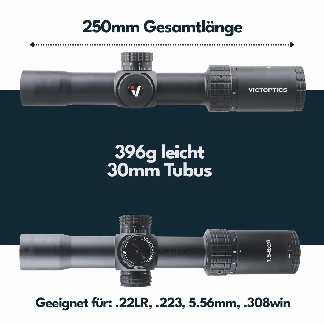 Victoptics OPSL32 S4 1,5-6 x 28 luneta celownicza do uprawiania sportu, airsoft i polowania, wiatrówka celownicza, celownik karabinowy, zakres Rifle, obszerne akcesoria