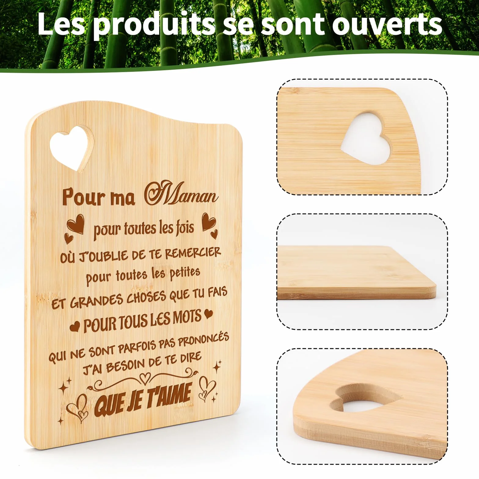 Planche à Découper en Bambou Sculptée Cadeau Fête des Mères Maman