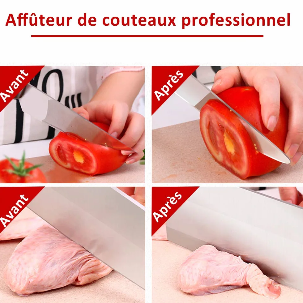 Hanmir Aiguiseur de Cuisine Professionnel 2 en 1 Manuel pour Couteaux Acier Inoxydable et Céramique, Base Anti-dérapante Noir