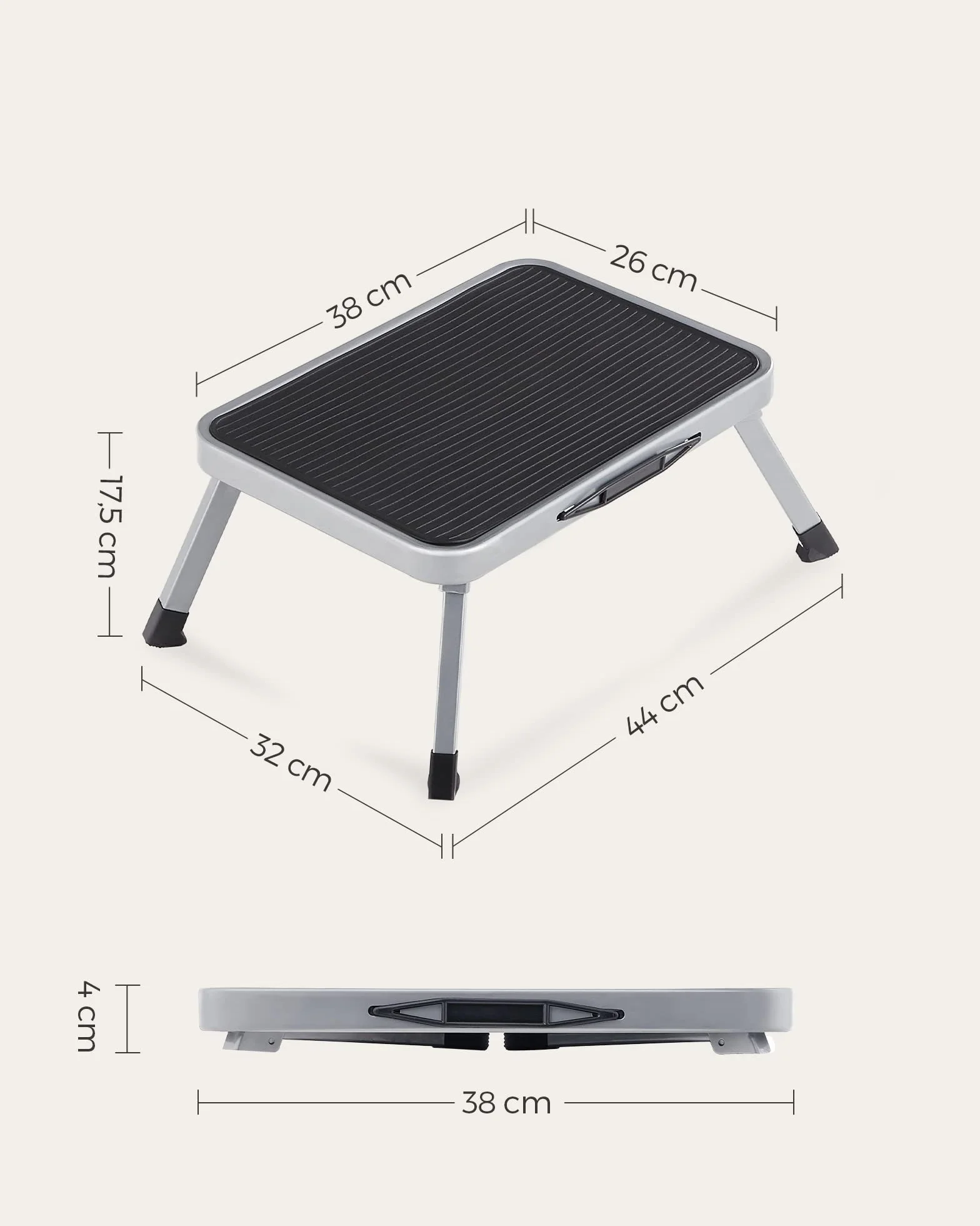 SONGMICS Marchepied Pliable Escabeau Acier 150 kg 32 x 44 x 17,5 cm Gris