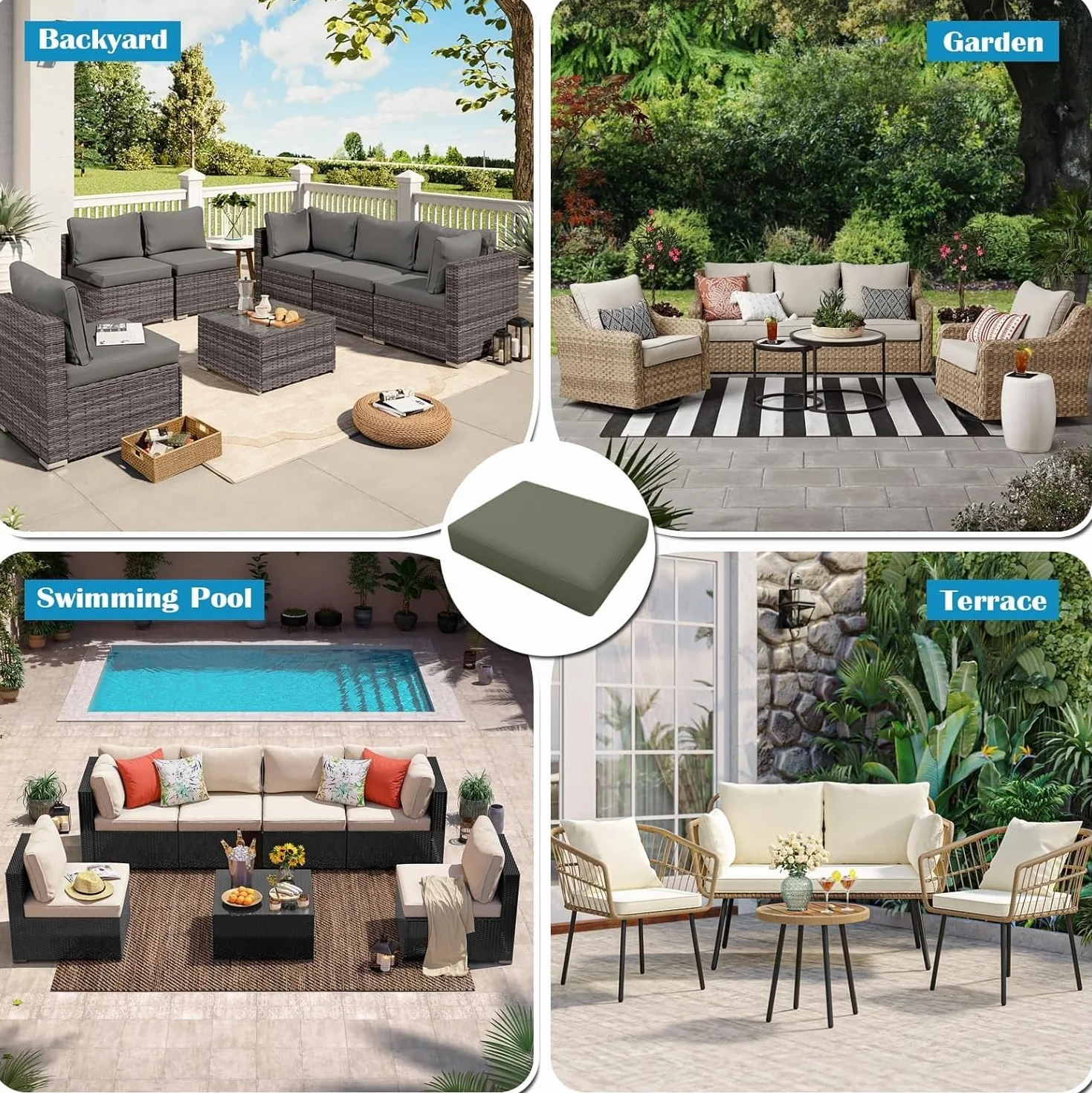 Housse de Coussin de Canapé Impermeable 33x65x10cm Gris pour Salon de Jardin