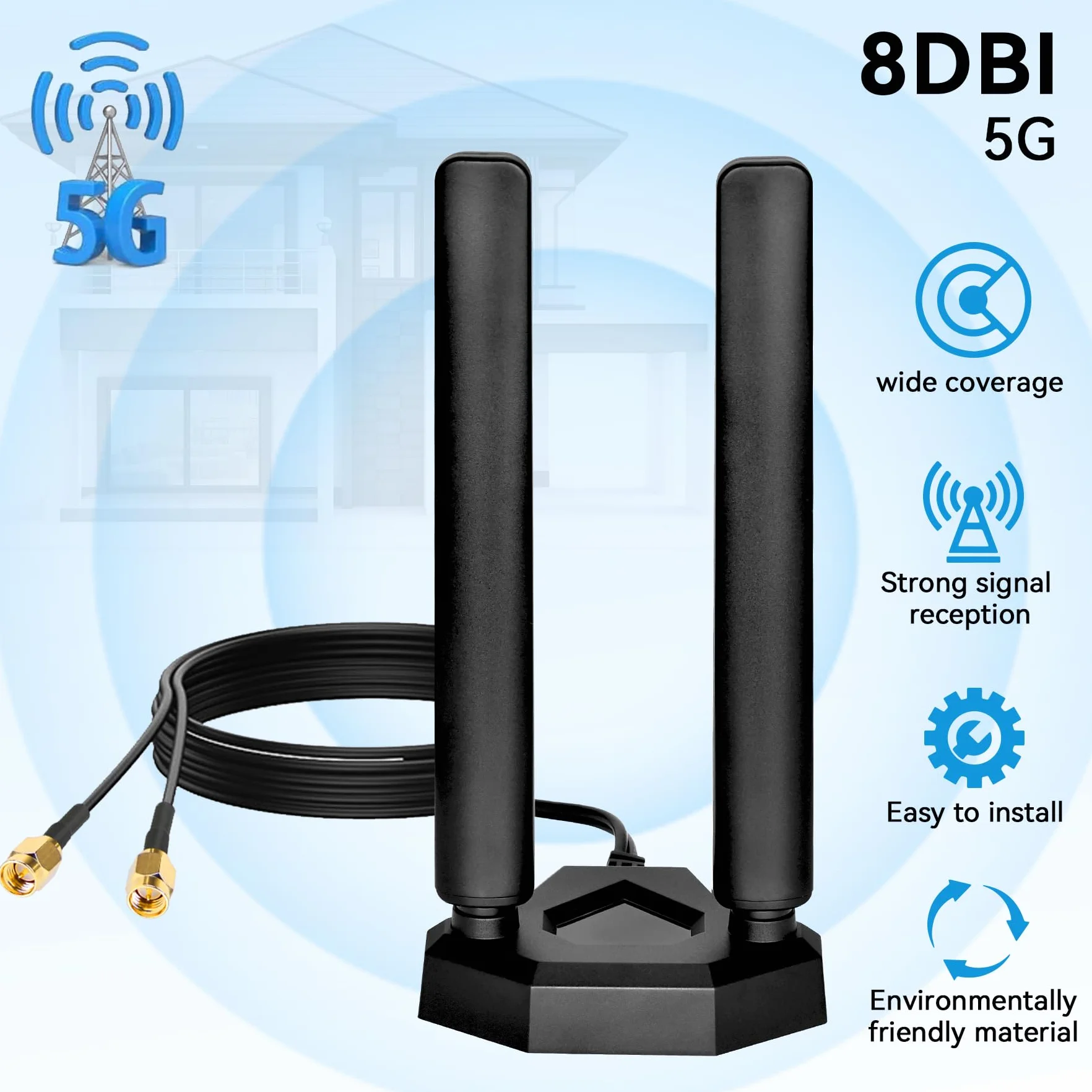 Antena 4G LTE/5G Sub-6 SMA TS9 męski szerokopasmowy 8dbi 600-3980MHz antena radiacyjna z podstawą magnetyczną, kabel 2 metry Kompatybilny z routerem 5G 4G LTE