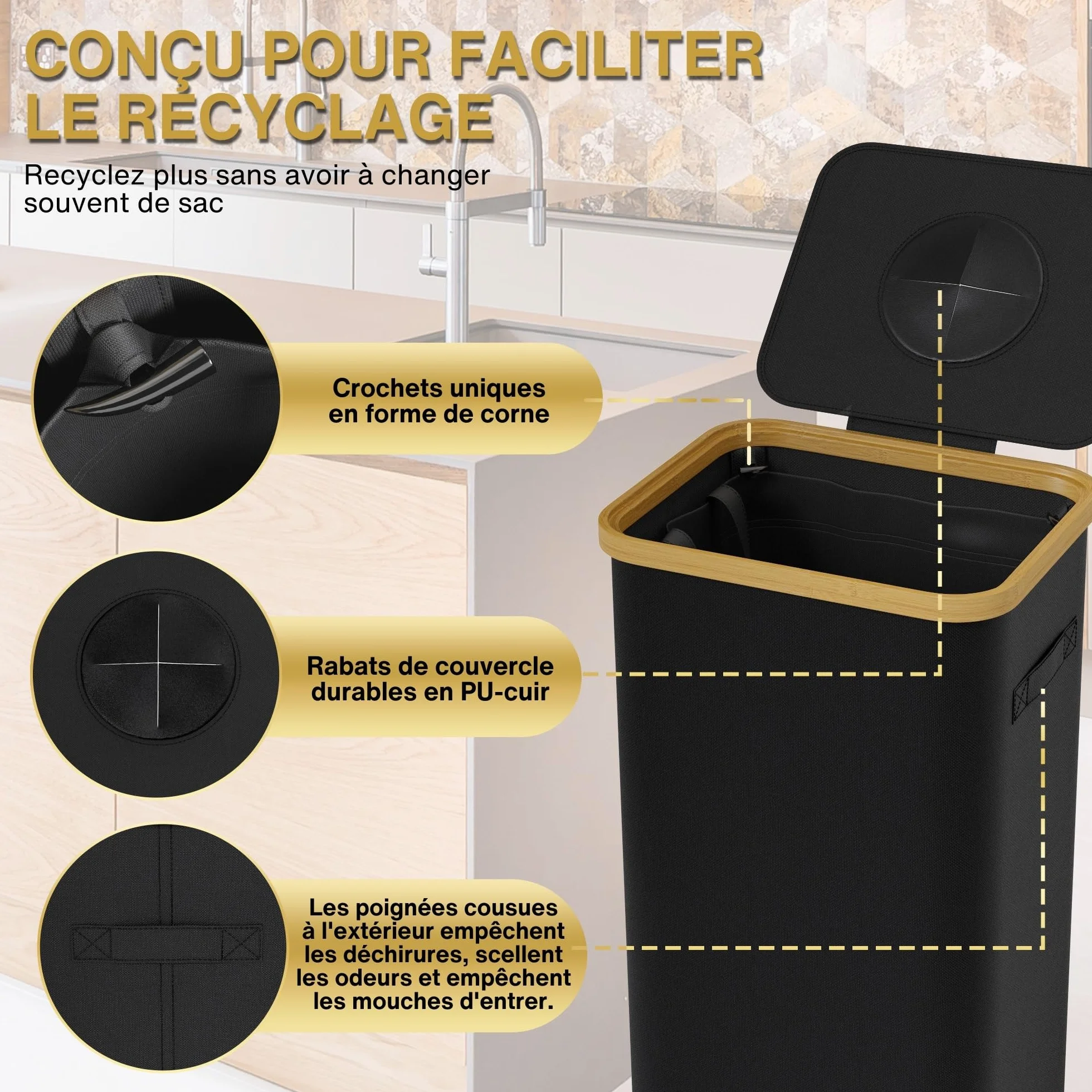 Deco haus® Poubelle tri Selectif Cuisine 100L - Bac de tri Recyclage Plastique