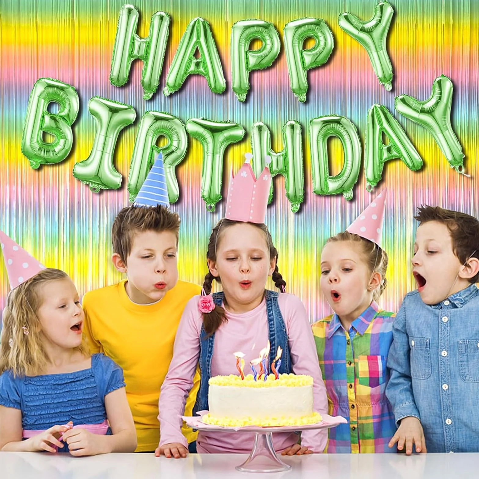 Rideau Anniversaire Arc en Ciel Métallique Frange Multicolore Paillette pour Mur Photographie Mariage 1mx2m