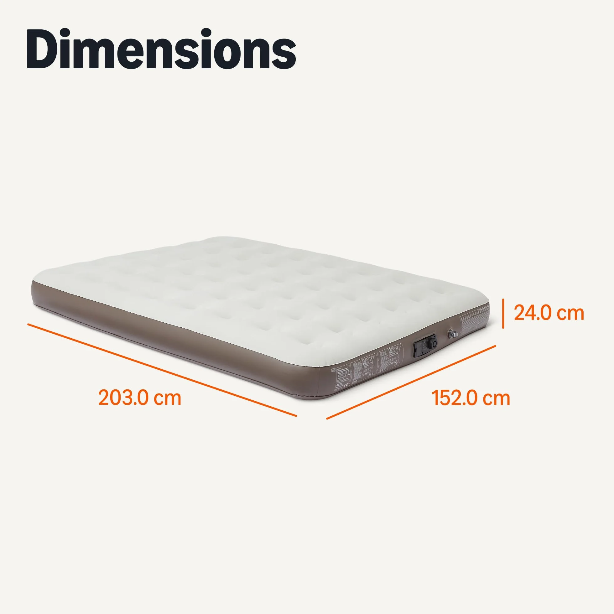 Amazon Basics Matelas Gonflable Électrique - Pompe Intégrée, Lit Gonflable Portable avec Sac de Transport, Queen Size 203 cm L × 152 cm W × 24 cm H