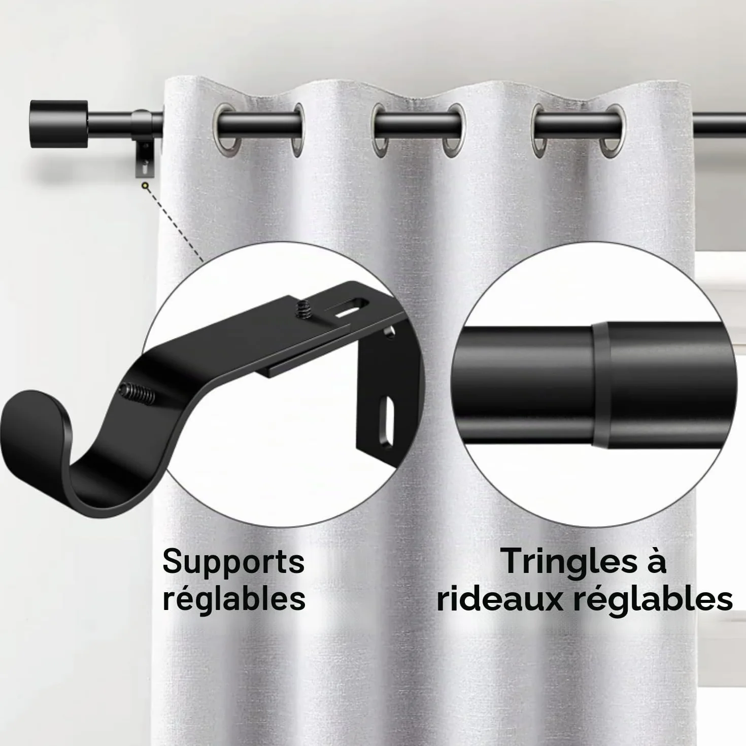Tringle rideau extensible 84-150 cm Φ25 mm avec supports pour chambre salon cuisine