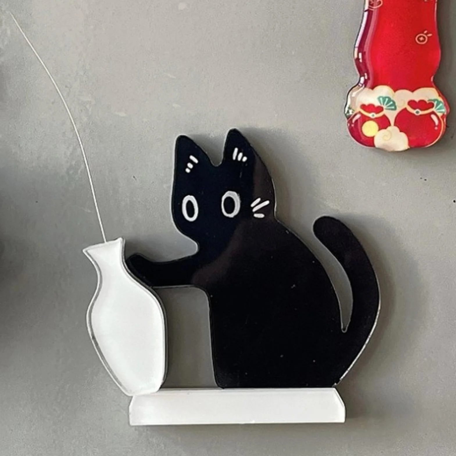Aimant À Pousser Pour Vase En Forme De Chat Noir, Porte-Moustaches Chat Magnétique