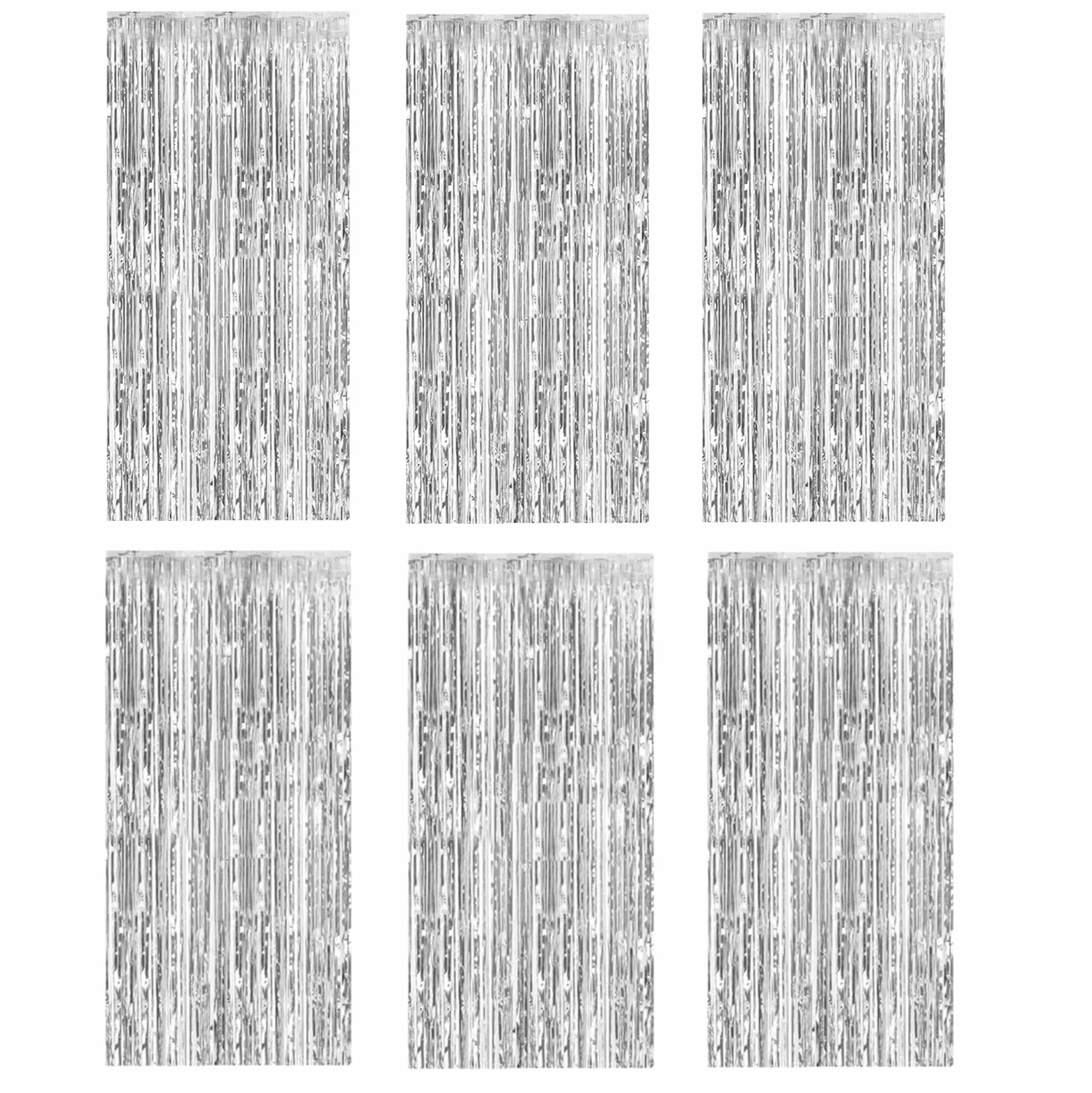 Rideau Métallique de Frange Scintillants 6 Pièces 1m x 2m Argent pour Décoration Fête Mariage