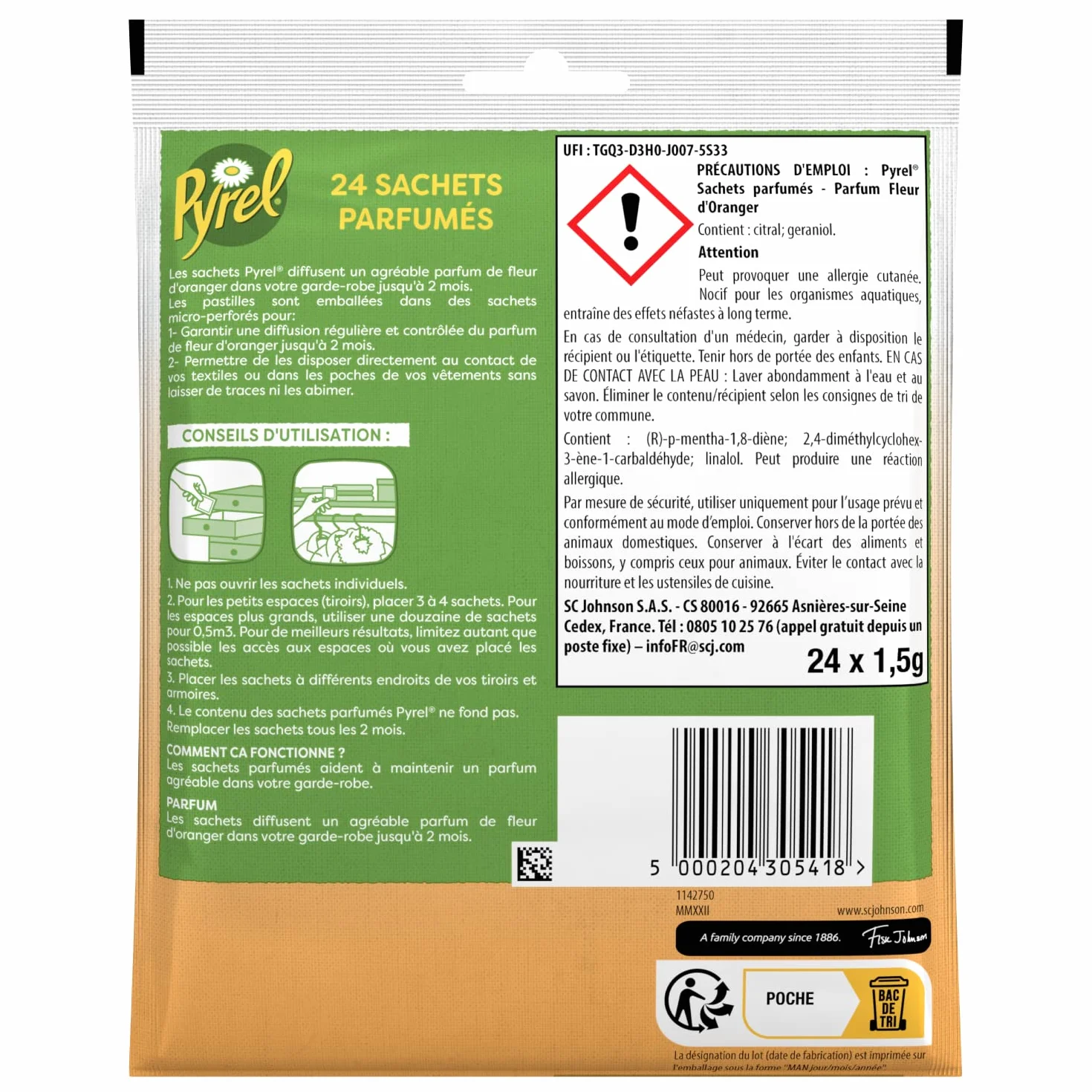 Pyrel Sachets Parfumes Fleur D'Oranger Huile Essentielle De Citron