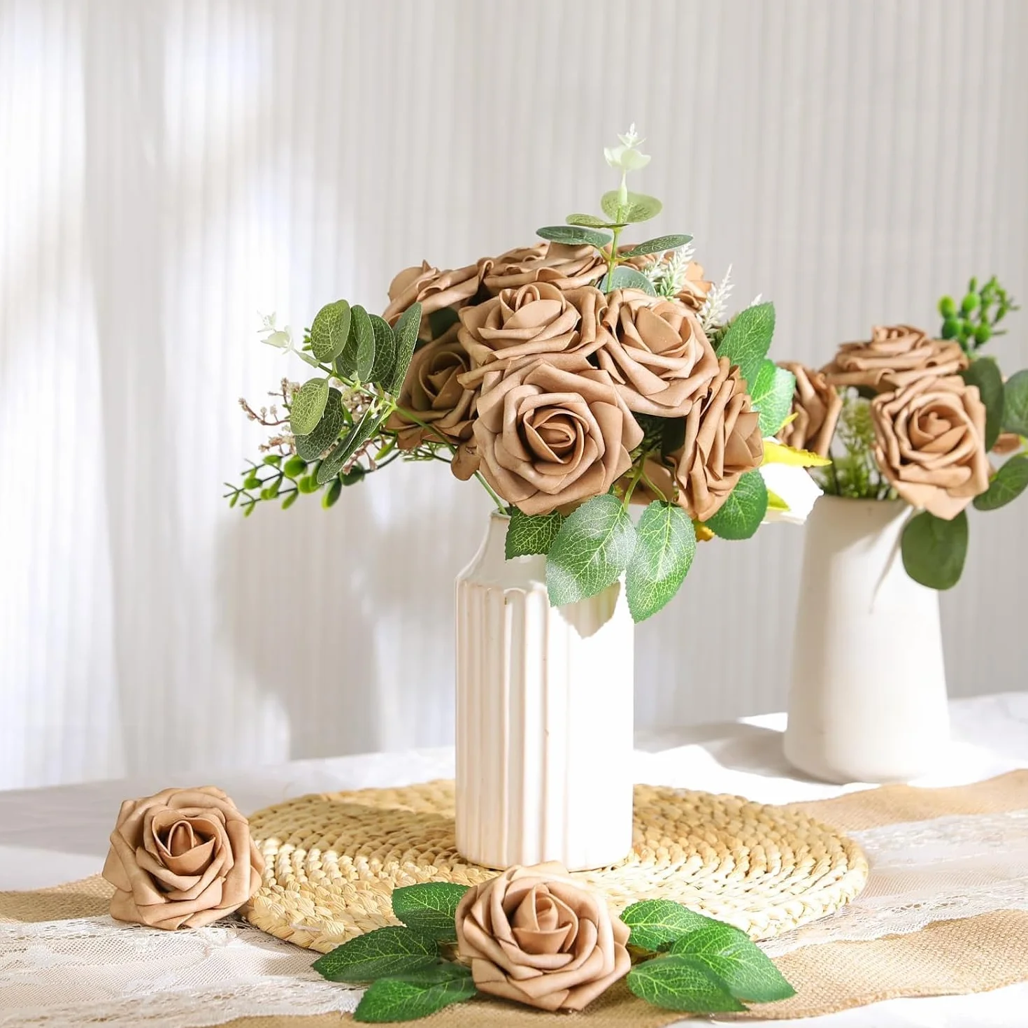 N&T NIETING Fleurs Artificielles Roses 25PCS Mousse Rose avec Feuille et Tige Ajustable Fausses Fleurs pour Décoration Mariage