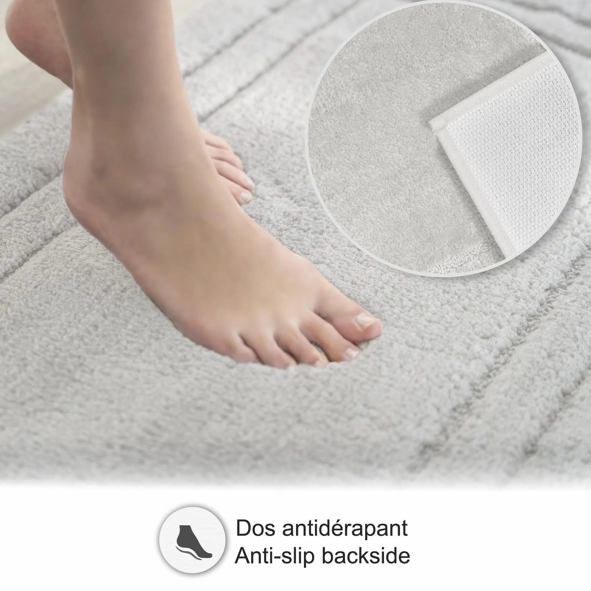 Decomira Tapis de Bain Antidérapant Absorbant Lavable 45x45 cm Gris